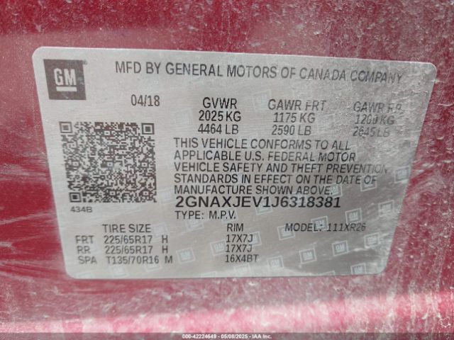 2018 CHEVROLET EQUINOX 2GNAXJEV1J6318381 Photo 8