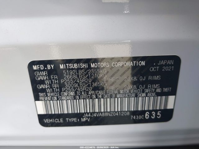 2022 MITSUBISHI OUTLANDER JA4J4VA88NZ041208 Photo 8