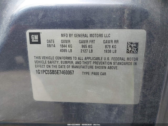 1G1PC5SB5E7460067 Chevrolet Cruze 1lt Auto