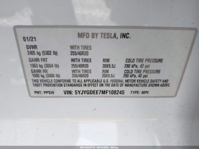 5YJYGDEE7MF108245 Tesla 2021
