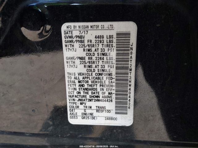 JN8AT2MT2HW404426 Nissan ROGUE S