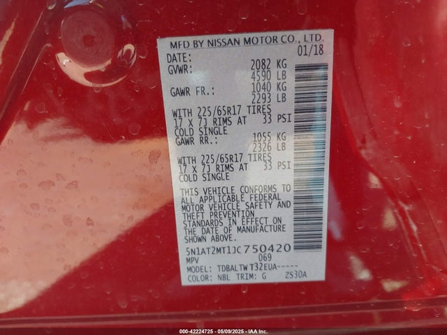 5N1AT2MT1JC750420 Nissan ROGUE SV