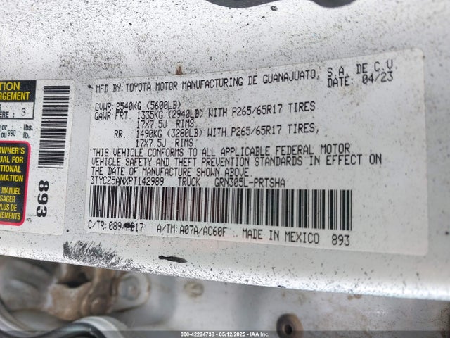 3TYCZ5ANXPT142989 Toyota 2gr-fks