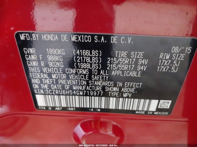 3CZRU6H54GM719977 Honda HR-V EX