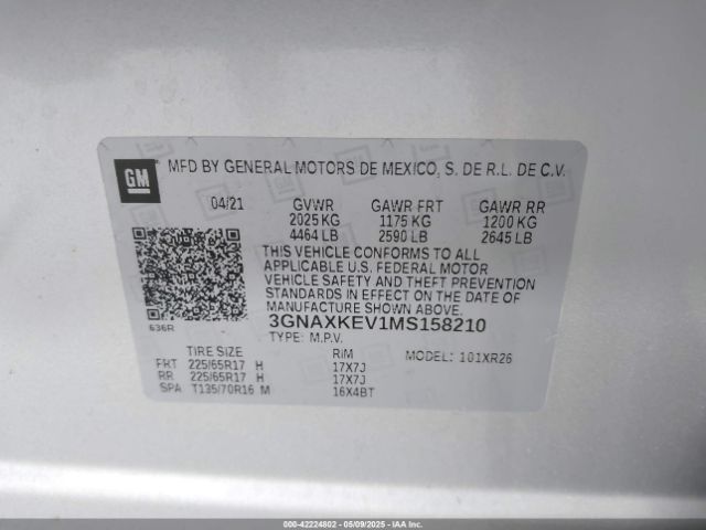 2021 CHEVROLET EQUINOX 3GNAXKEV1MS158210 Photo 8