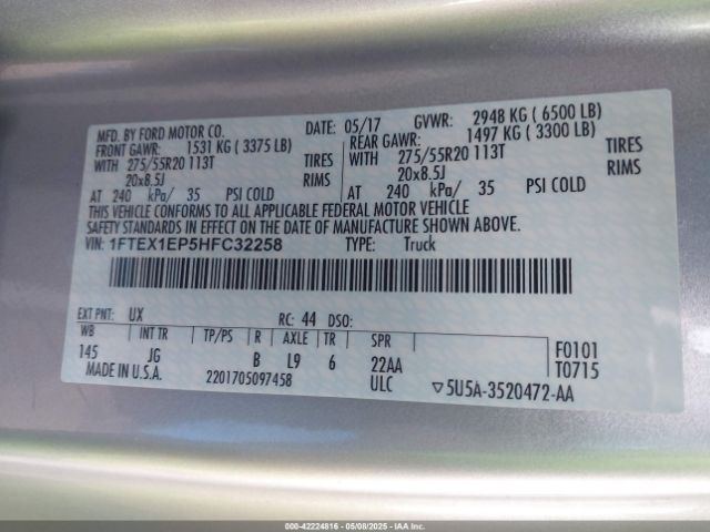 1FTEX1EP5HFC32258 Ford F-150 Xl