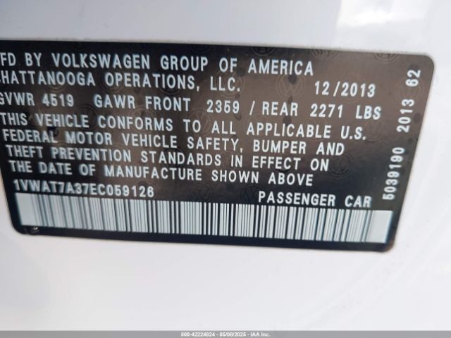 1VWAT7A37EC059126 Volkswagen Passat 1.8t Wolfsburg Edition