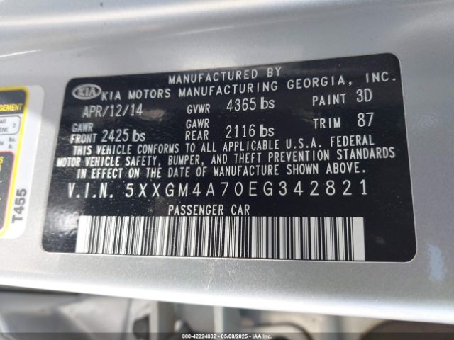 5XXGM4A70EG342821 KIA Optima Lx