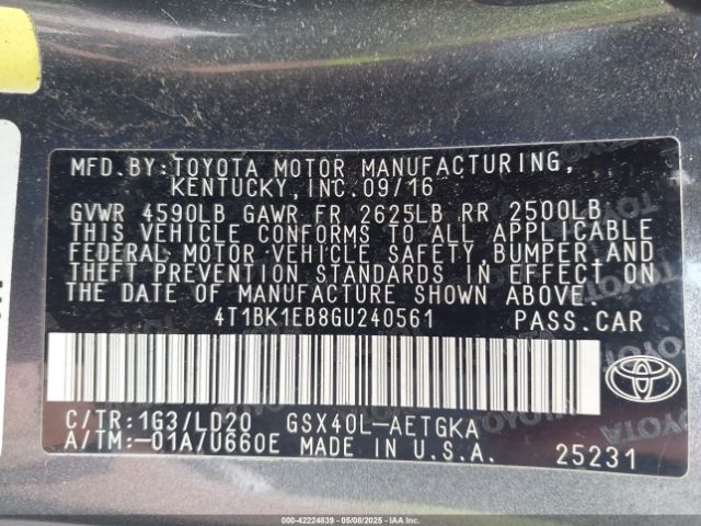 4T1BK1EB8GU240561 Toyota AVALON XLE
