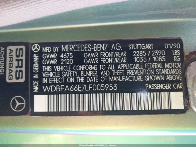 1990 MERCEDES-BENZ 500 WDBFA66E7LF005953 Photo 8