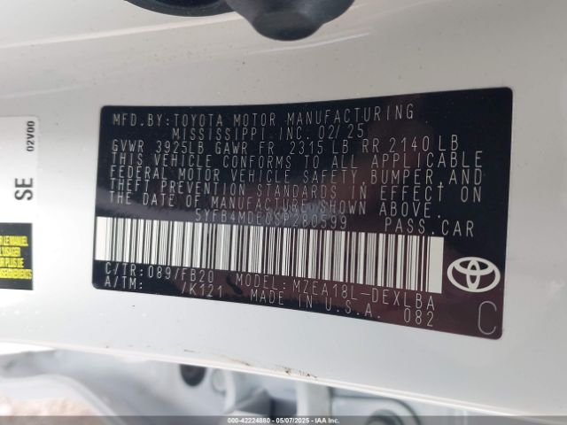 5YFB4MDE0SP280599 Toyota COROLLA LE
