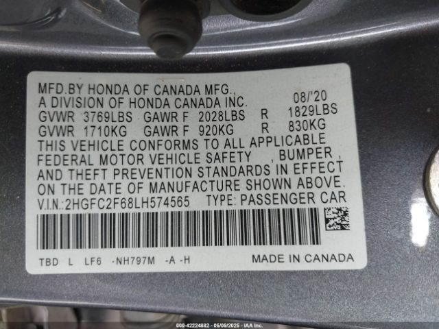 2HGFC2F68LH574565 Honda Civic Lx