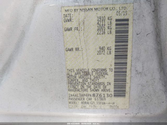 1N4AL3AP4FN876130 Nissan Altima 2.5 S