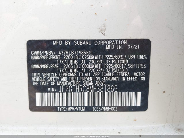 Subaru na 2021 JF2GTHRC8MH381865 Image 9