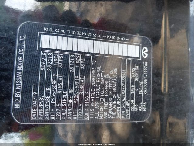 3PCAJ5M35KF138981 Infiniti Qx50 Essential