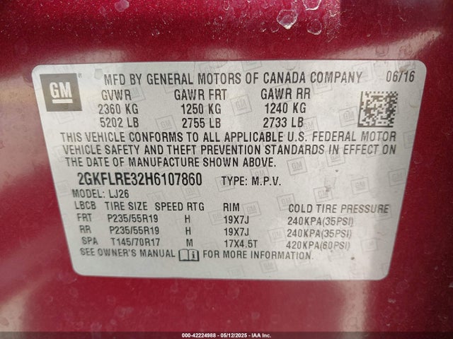 2GKFLRE32H6107860 GMC lfx - sidi: spark ignited direct injection, vvt: variable valve timing, e85 max, alum