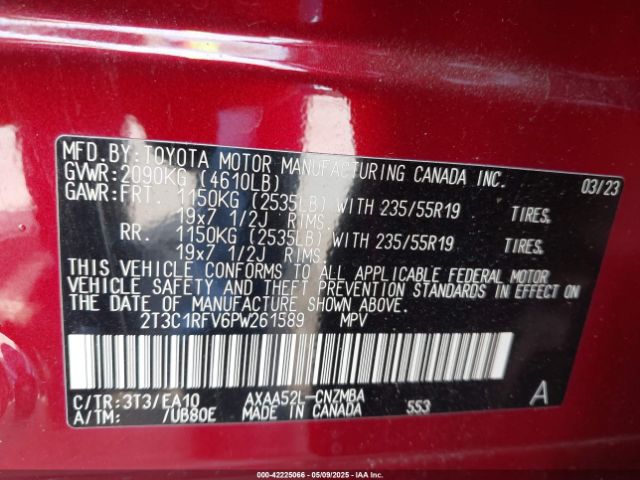 2T3C1RFV6PW261589 Toyota Rav4 Xle Premium