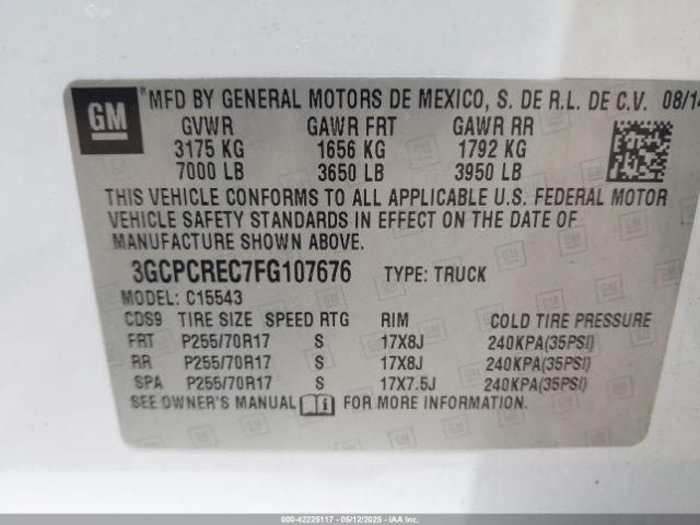 3GCPCREC7FG107676 Chevrolet Silverado 1500 1lt