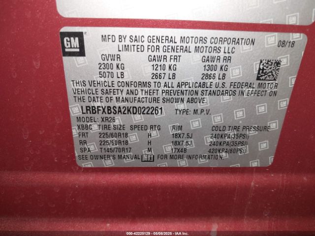 LRBFXBSA2KD022261 Buick Envision Fwd Preferred