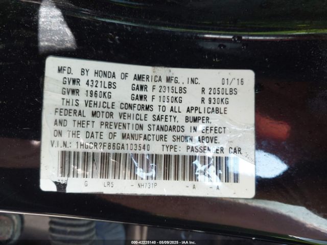 1HGCR2F86GA103540 Honda Accord Ex-l