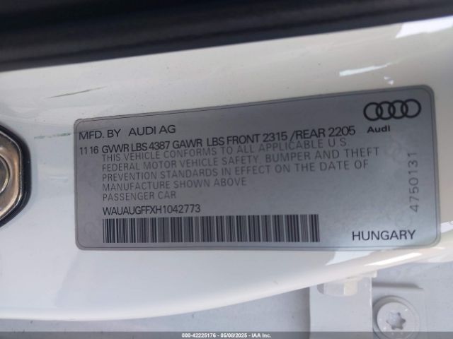 WAUAUGFFXH1042773 Audi A3 2.0t Premium