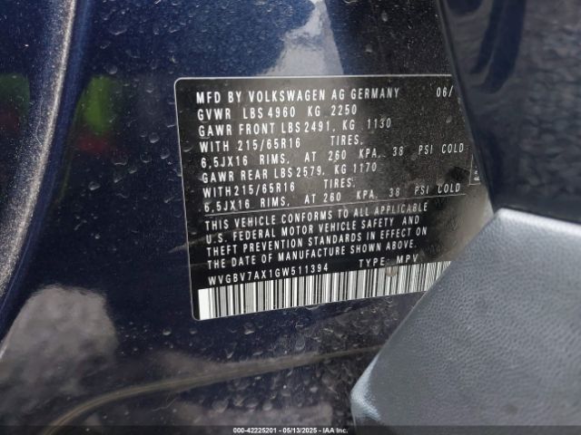 WVGBV7AX1GW511394 Volkswagen TIGUAN S