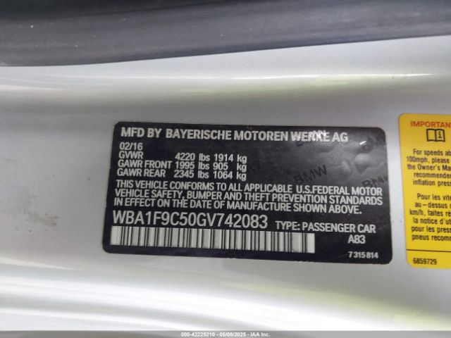 WBA1F9C50GV742083 BMW 2016