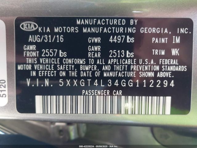 5XXGT4L34GG112294 KIA Optima Lx