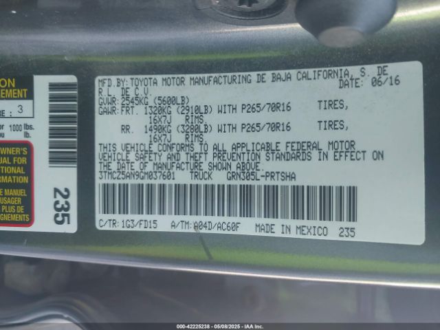 3TMCZ5AN9GM037601 Toyota Tacoma Trd Off Road