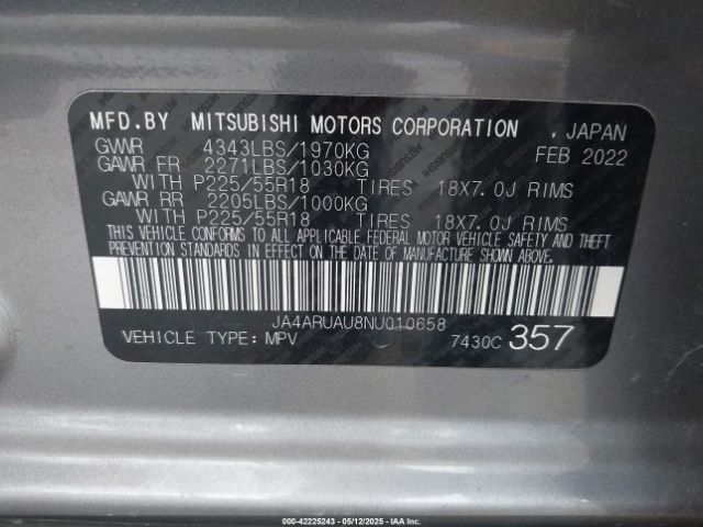 JA4ARUAU8NU010658 Mitsubishi Outlander Sport 2.0 Be Awc/2.0 Es Awc/2.0 Le Awc/2.0 Se Awc/2.0 Se Special Edition Awc