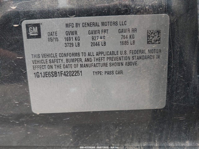 1G1JE6SB1F4202251 Chevrolet Sonic Ltz Auto