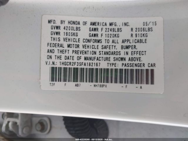 1HGCR2F35FA182167 Honda k24w1