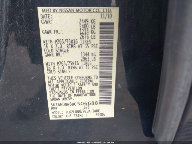 Aukcja sprzedaży 2011 Nissan Xterra Pro-4x, vin: 5N1AN0NW6BC506688, numer aukcji: 42225293
