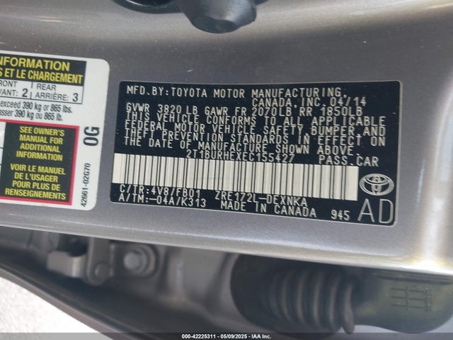 2T1BURHEXEC155427 Toyota COROLLA LE