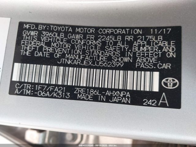 JTNKARJEXJJ562399 Toyota 2zr-fae