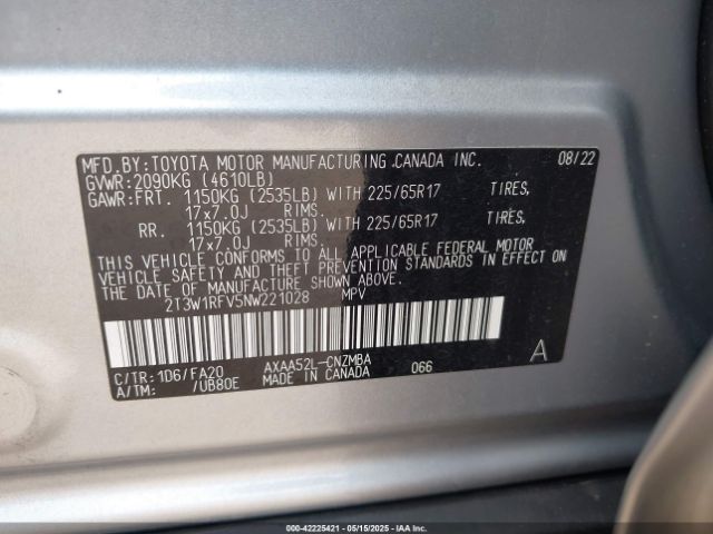 2022 TOYOTA RAV4 2T3W1RFV5NW221028 Photo 8
