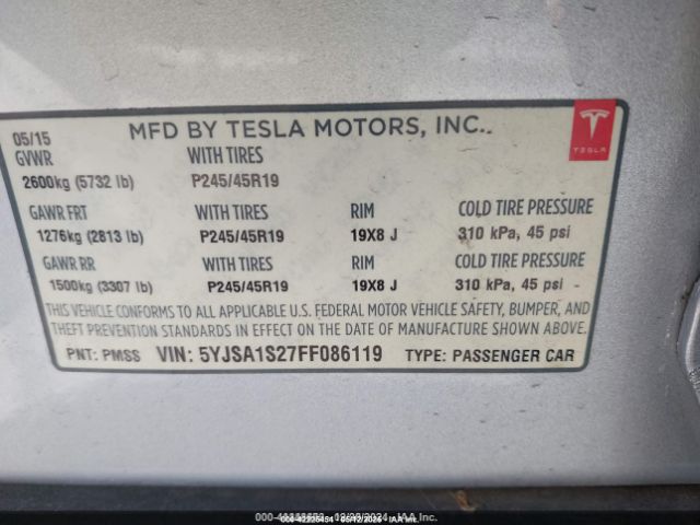 2015 TESLA MODEL S 5YJSA1S27FF086119 Photo 8