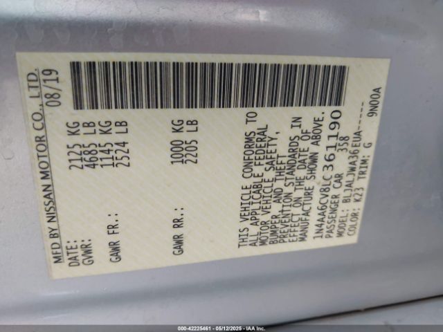 1N4AA6CV8LC361190 Nissan Maxima Sv Xtronic Cvt