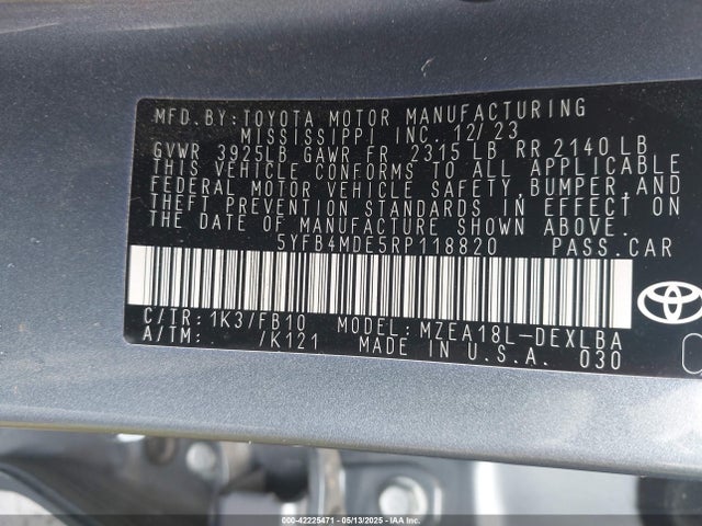 5YFB4MDE5RP118820 Toyota COROLLA LE