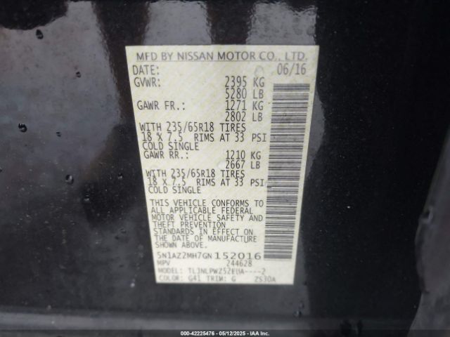 5N1AZ2MH7GN152016 Nissan Murano Platinum/s/sl/sv