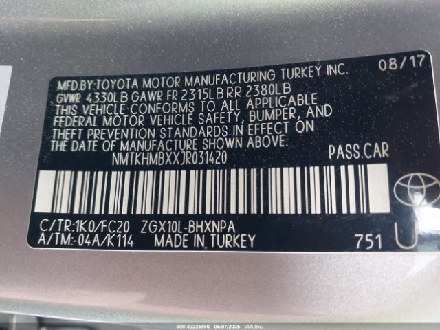 NMTKHMBXXJR031420 Toyota C-hr Xle Premium
