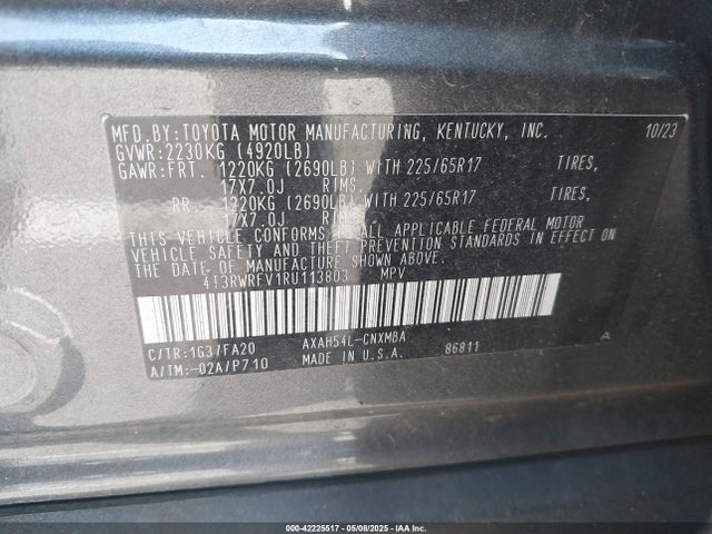 4T3RWRFV1RU113803 Toyota a25a-fxs