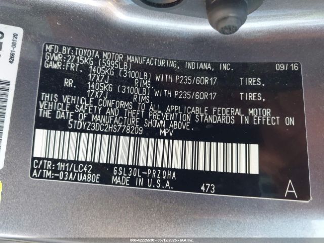 5TDYZ3DC2HS778209 Toyota 2gr-fks