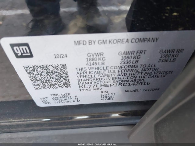 KL77LHEP1SC142916 Chevrolet Trax Fwd Lt