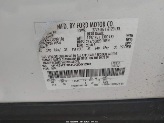 1FM5K7D84GGD01263 Ford 2016