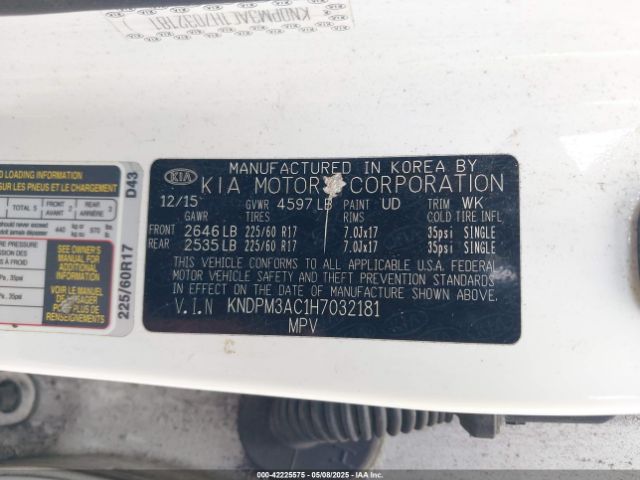 KNDPM3AC1H7032181 KIA Sportage Lx