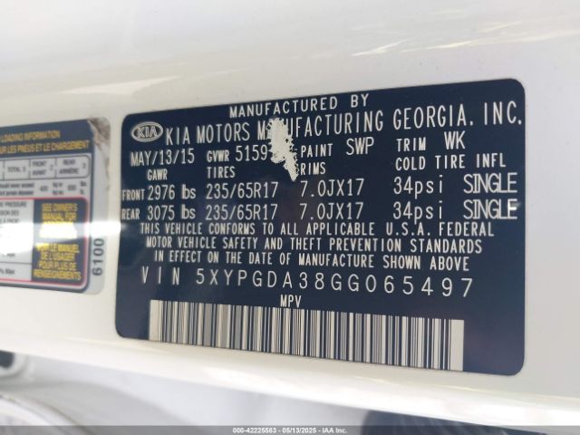 2016 KIA SORENTO 5XYPGDA38GG065497 Photo 8