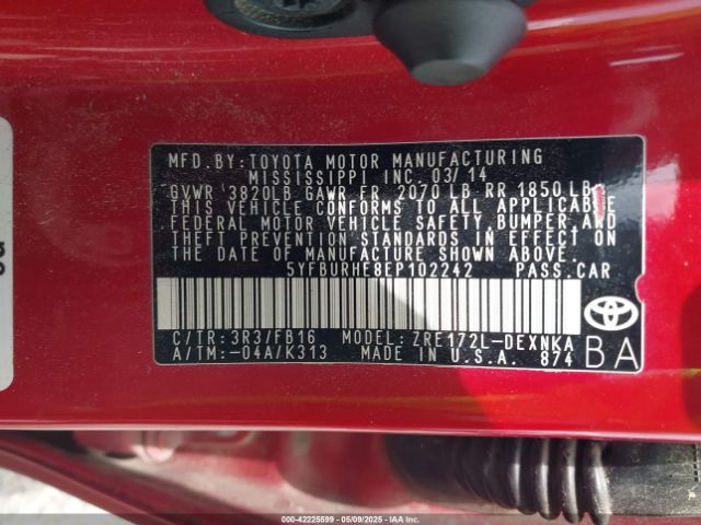 5YFBURHE8EP102242 Toyota COROLLA LE