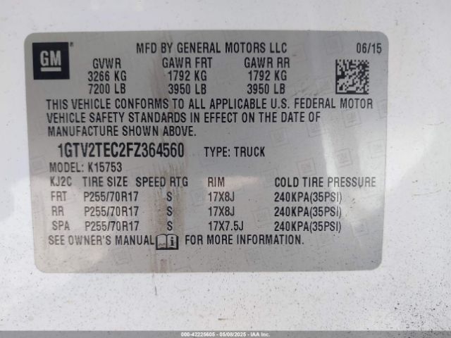 1GTV2TEC2FZ364560 GMC SIERRA 1500