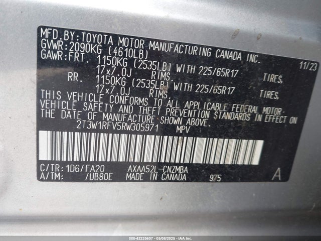 2T3W1RFV5RW305971 Toyota Rav4 Xle